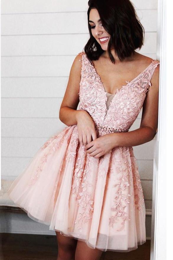 Lace back cheap homecoming dress