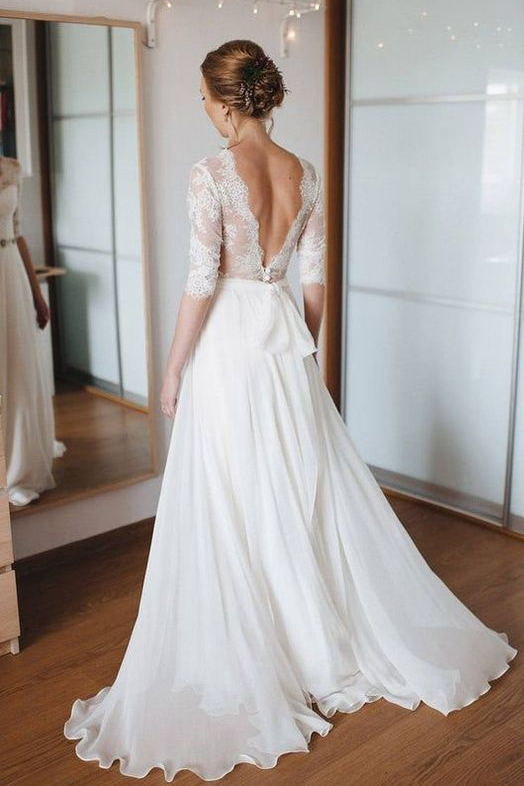 Simple elegant wedding hot sale dresses with sleeves