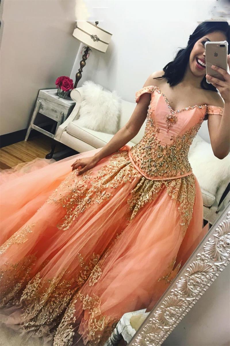 Coral and gold quinceanera on sale dresses