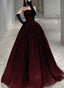 Strapless Burgundy A Line Princess Tulle Long Prom Dresses With Sequin