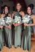 Halter Green Sleeveless Sheath Long Bridesmaid Dresses with Satin