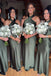 Halter Green Sleeveless Sheath Long Bridesmaid Dresses with Satin