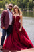 V Neck Burgundy Lace Long Prom Dress A Line Party Dress with Applique