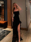 Sexy Strapless Black Mermaid Long Prom Dress Backless Party Dress with Slit