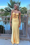 Strapless Yellow Sweetheart Prom Dress A-Line Fitted Satin Evening Dress