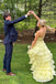 Sweetheart Yellow Chiffon Prom Dress Lace Slit Evening Dress with Layers