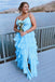 Spaghetti Straps Light Blue Prom Dress A-Line Layers Chiffon Evening Dress