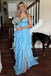 Spaghetti Straps Light Blue Prom Dress A-Line Layers Chiffon Evening Dress