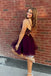 Sweetheart Grape Party Dress Tulle Short Homecoming Dress With Beading