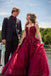 V Neck Burgundy Lace Long Prom Dress A Line Party Dress with Applique