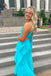 Spaghetti Straps Blue Prom Dress A Line Chiffon Tiered Evening Dress with Cutout