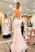 Sexy Blush Pink Mermaid Satin Long Prom Evening Dress With Sequins