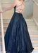 Princess Blue A Line Long Prom Dresses, Burgundy Sequins Party Dresses