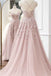 Spaghetti Straps Pink Princess Tulle A Line Long Prom Dress with Beaded