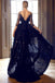 Spaghetti Straps Black A Line High-Low Long Prom Dress with Sequins