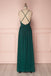 Spaghetti Straps Dark Green V Neck Chiffon Long Bridesmaid Dresses