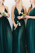 Spaghetti Straps Dark Green V Neck Chiffon Long Bridesmaid Dresses