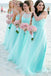 Sweetheart Baby Blue A Line Halter Tulle Long Bridesmaid Dresses