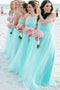 Sweetheart Baby Blue A Line Halter Tulle Long Bridesmaid Dresses