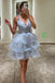 Organza Hot Pink A Line V Neck Short Homecoming Dress With Layers