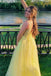 Straps Yellow A Line Lace V Neck Long Prom Dress With Appliques