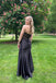 Sexy Black Mermaid Strapless Cowl Neck Pleats Long Prom Dress with Slit