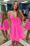 Straps Hot Pink Tulle Short Homecoming Dress V Neck Party Dress