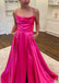 Spaghetti Straps Red A Line Pleated Long Prom Dresses with Split