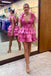 A Line Fuchsia Organza Short Homecoming Dresses With Bow Sleeves