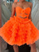 Orange A Line Tulle Short Homecoming Dress Ruffles Party Dress