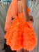 Orange A Line Tulle Short Homecoming Dress Ruffles Party Dress