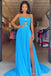 Sweetheart Blue Slit Chiffon Keyhole Long Prom Dress With Beaded Pleated