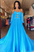 Sweetheart Blue Slit Chiffon Keyhole Long Prom Dress With Beaded Pleated