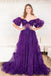 Long Prom Dress With Balloon Sleeves, Princess Off-Shoulder Fuchsia Ruffle Prom Dress