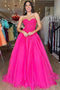 Sweetheart Fuchsia A Line Prom Dress Backless Evening Dress with Appliques