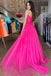 Sweetheart Fuchsia A Line Prom Dress Backless Evening Dress with Appliques