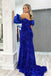 Off-the-Shoulder Royal Blue Puff Sleeves Mermaid Prom Dress With Sequins