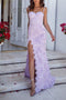 Spaghetti Straps Lilac Sweetheart Mermaid Lace Prom Dress With Split