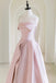 Strapless Pink A Line Satin Tulle Long Prom Dress, Sleeveless Pink Party Gown