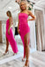 One Shoulder Hot Pink Sleeveless Short Homecoming Dress With Pleated