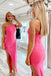 One Shoulder Hot Pink Sleeveless Short Homecoming Dress With Pleated