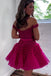 Off the shoulder Hot Pink A-Line Short Homecoming Dress With Layers