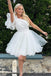 One Shoulder White Tulle Short Homecoming Dress With Ruffles Sleeve