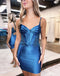 Strapless Blue Satin Appliques Short Homecoming Dress With Bodycon