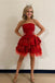 Cute Fuchsia Strapless A Line Short Homecoming Dress With Feathers Tiered