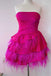 Cute Fuchsia Strapless A Line Short Homecoming Dress With Feathers Tiered