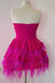 Cute Fuchsia Strapless A Line Short Homecoming Dress With Feathers Tiered