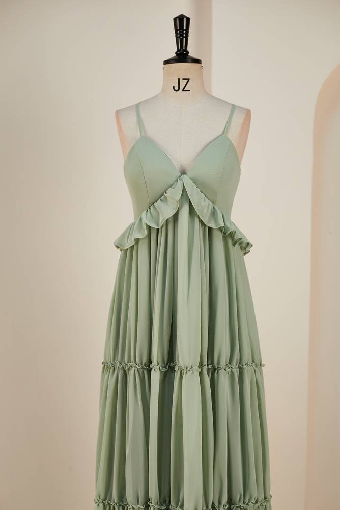 Spaghetti Straps Sage Green V Neck Long Bridesmaid Dress With Pleated