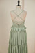 Spaghetti Straps Sage Green V Neck Long Bridesmaid Dress With Pleated