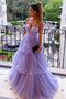 Sweetheart Purple A Line Princess Tulle Long Prom Dresses With Layers